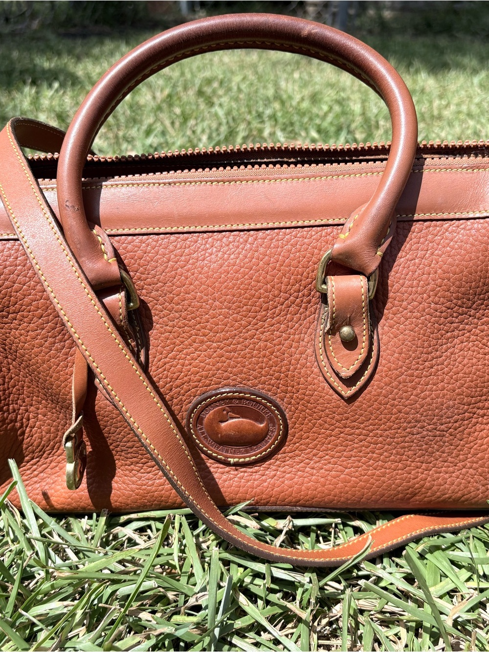 Dooney & Bourke Pebbled Leather Satchel in Chestnut Brown